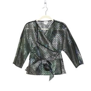 Armani Collection Wrap Front Short Jacket in Sheer Metallic Stripe Women's 6